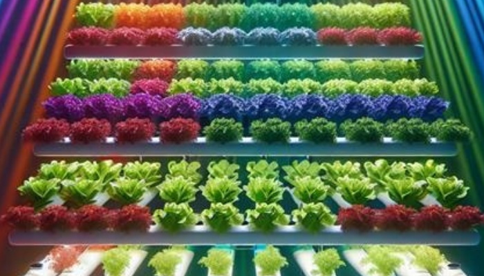 A variety of lettuce growing in a hydroponic system.